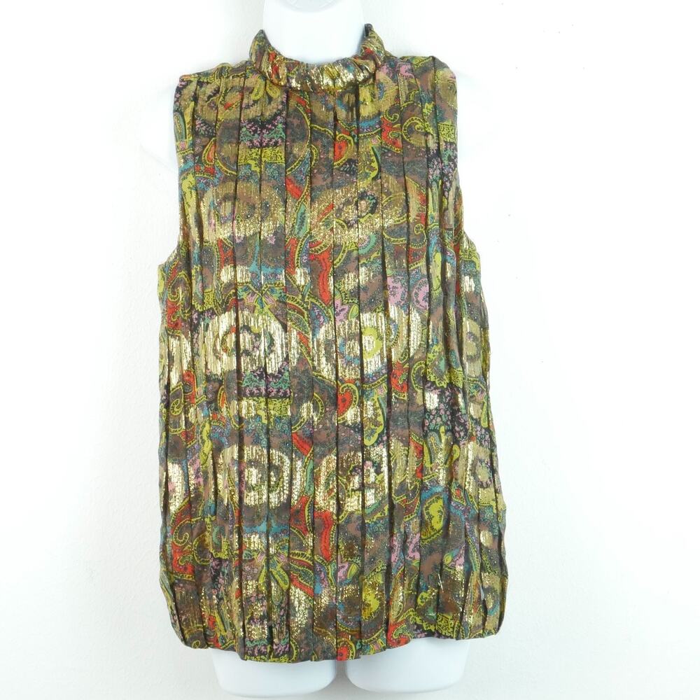 Marc by Marc Jacobs‎ Silk Pleated Top Metallic Retro 60s Maximalist Glam 6 Boho
